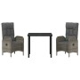 Conjunto de Comedor de Jardín con cojín 3 pcs Gris Poliratán