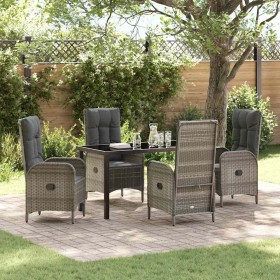 Conjunto de Comedor de Jardín con cojín 5 pcs Gris Poliratán