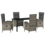 Conjunto de Comedor de Jardín con cojín 5 pcs Gris Poliratán