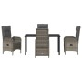 Conjunto de Comedor de Jardín con cojín 5 pcs Gris Poliratán