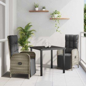 Conjunto de Comedor de Jardín con cojín 3 pcs Gris Poliratán