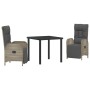 Conjunto de Comedor de Jardín con cojín 3 pcs Gris Poliratán
