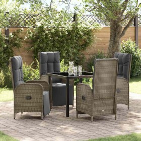 Conjunto de Comedor de Jardín con cojín 5 pcs Gris Poliratán