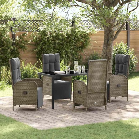 Conjunto de Comedor de Jardín con cojín 5 pcs Gris Poliratán