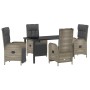 Conjunto de Comedor de Jardín con cojín 5 pcs Gris Poliratán