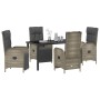Conjunto de Comedor de Jardín con cojín 5 pcs Gris Poliratán