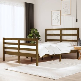 Estructura cama de matrimonio madera de pino marrón 135x190 cm