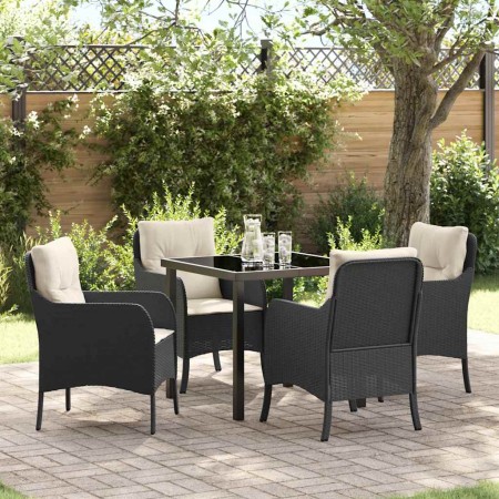 Conjunto de Comedor de Jardín con cojín 5 pcs Negro Poliratán