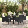 Conjunto de Comedor de Jardín con cojín 5 pcs Negro Poliratán