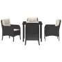 Conjunto de Comedor de Jardín con cojín 5 pcs Negro Poliratán