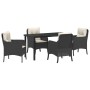 Conjunto de Comedor de Jardín con cojín 5 pcs Negro Poliratán
