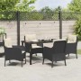 Conjunto de Comedor de Jardín con cojín 5 pcs Negro Poliratán