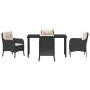 Conjunto de Comedor de Jardín con cojín 5 pcs Negro Poliratán