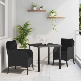 Conjunto de Comedor de Jardín con cojín 3 pcs Negro Poliratán