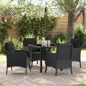 Conjunto de Comedor de Jardín con cojín 5 pcs Negro Poliratán