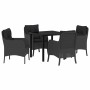 Conjunto de Comedor de Jardín con cojín 5 pcs Negro Poliratán