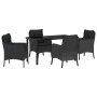 Conjunto de Comedor de Jardín con cojín 5 pcs Negro Poliratán