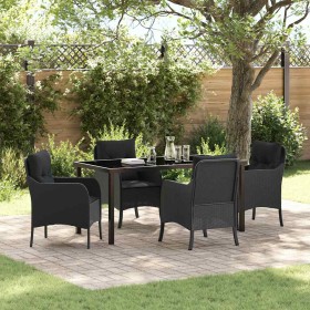 Conjunto de Comedor de Jardín con cojín 5 pcs Negro Poliratán