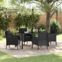 Conjunto de Comedor de Jardín con cojín 5 pcs Negro Poliratán