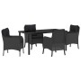 Conjunto de Comedor de Jardín con cojín 5 pcs Negro Poliratán
