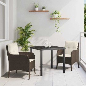 Conjunto de Comedor de Jardín con cojín 3 pcs Marrón Poliratán