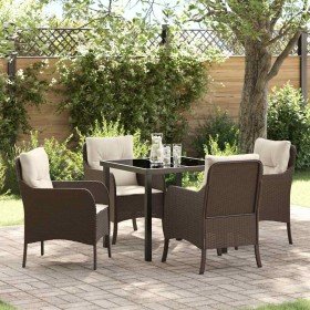 Conjunto de Comedor de Jardín con cojín 5 pcs Marrón Poliratán