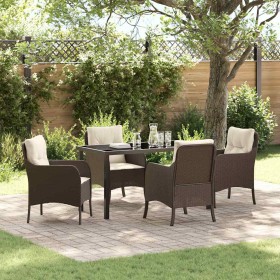 Conjunto de Comedor de Jardín con cojín 5 pcs Marrón Poliratán