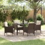 Conjunto de Comedor de Jardín con cojín 5 pcs Marrón Poliratán