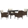 Conjunto de Comedor de Jardín con cojín 5 pcs Marrón Poliratán