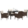 Conjunto de Comedor de Jardín con cojín 5 pcs Marrón Poliratán