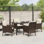 Conjunto de Comedor de Jardín con cojín 5 pcs Marrón Poliratán
