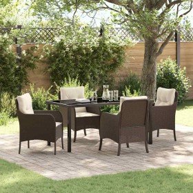 Conjunto de Comedor de Jardín con cojín 5 pcs Marrón Poliratán