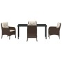 Conjunto de Comedor de Jardín con cojín 5 pcs Marrón Poliratán