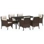 Conjunto de Comedor de Jardín con cojín 7 pcs Marrón Poliratán