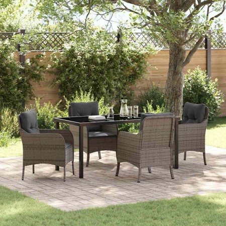 Conjunto de Comedor de Jardín con cojín 5 pcs Gris Poliratán
