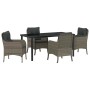 Conjunto de Comedor de Jardín con cojín 5 pcs Gris Poliratán