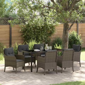 Conjunto de Comedor de Jardín con cojín 7 pcs Gris Poliratán
