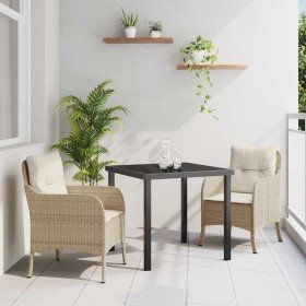 Conjunto de Comedor de Jardín con cojín 3 pcs Beige Poliratán