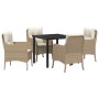 Conjunto de Comedor de Jardín con cojín 5 pcs Beige Poliratán