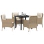 Conjunto de Comedor de Jardín con cojín 5 pcs Beige Poliratán