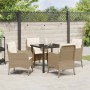 Conjunto de Comedor de Jardín con cojín 5 pcs Beige Poliratán