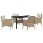 Conjunto de Comedor de Jardín con cojín 5 pcs Beige Poliratán