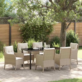 Conjunto de Comedor de Jardín con cojín 7 pcs Beige Poliratán