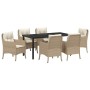 Conjunto de Comedor de Jardín con cojín 7 pcs Beige Poliratán