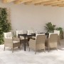 Conjunto de Comedor de Jardín con cojín 7 pcs Beige Poliratán