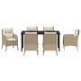 Conjunto de Comedor de Jardín con cojín 7 pcs Beige Poliratán