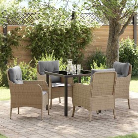 Conjunto de Comedor de Jardín con cojín 5 pcs Beige Poliratán