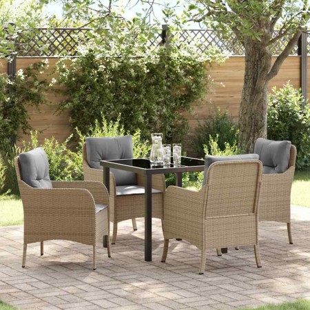 Conjunto de Comedor de Jardín con cojín 5 pcs Beige Poliratán