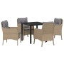 Conjunto de Comedor de Jardín con cojín 5 pcs Beige Poliratán