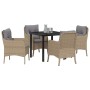 Conjunto de Comedor de Jardín con cojín 5 pcs Beige Poliratán